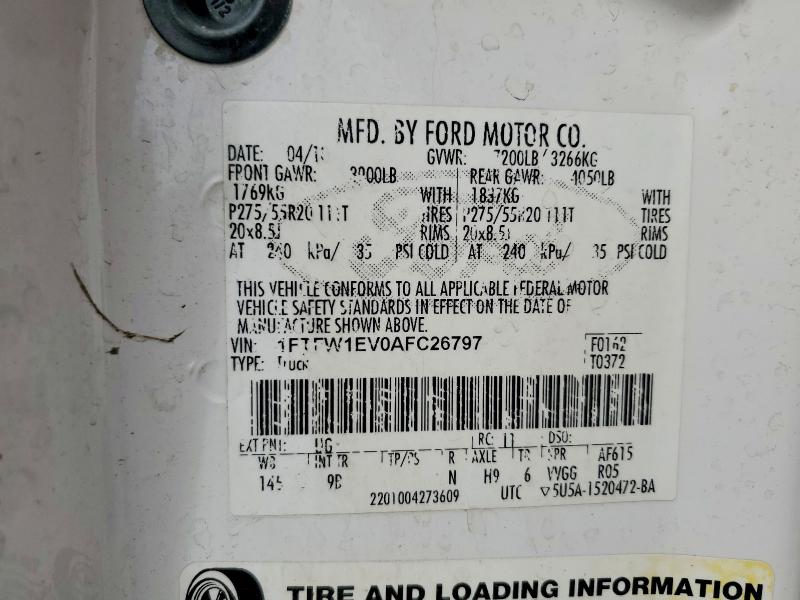 Продаж на аукціоні авто 2010 Ford F150, vin: 1FTFW1EV0AFC26797, номер лоту: 46720806