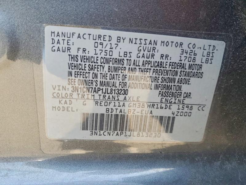 Aukcja sprzedaży 2018 Nissan Versa, vin: 3N1CN7AP1JL813230, numer aukcji: 77685295