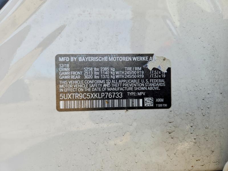 46637556 :رقم المزاد ، 5UXTR9C5XKLP76733 vin ، 2019 Bmw X3 مزاد بيع