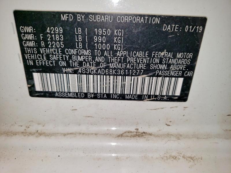 41622346 :رقم المزاد ، 4S3GKAD68K3611277 vin ، 2019 Subaru Impreza مزاد بيع