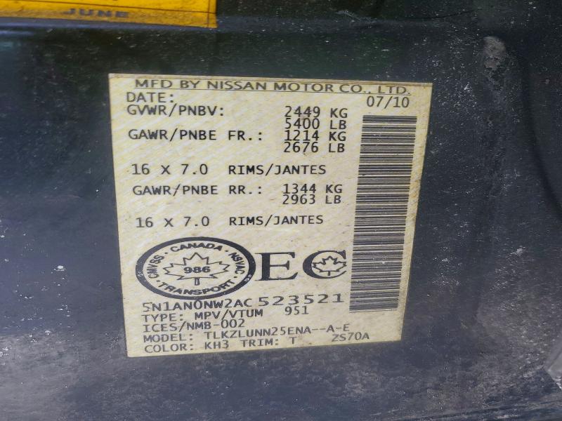 79578025 :رقم المزاد ، 5N1AN0NW2AC523521 vin ، 2010 Nissan Xterra مزاد بيع