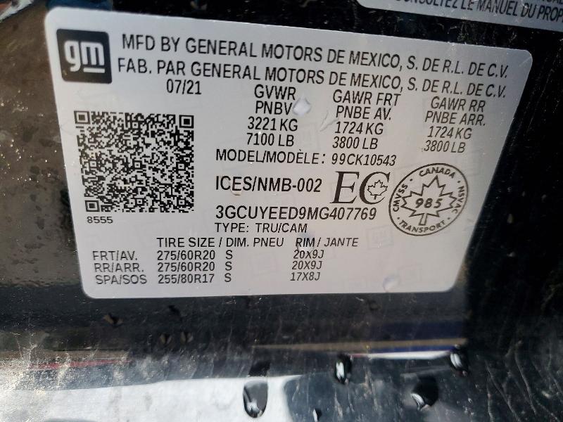 Продажа на аукционе авто 2021 Chevrolet Silverado, vin: 3GCUYEED9MG407769, номер лота: 41924436