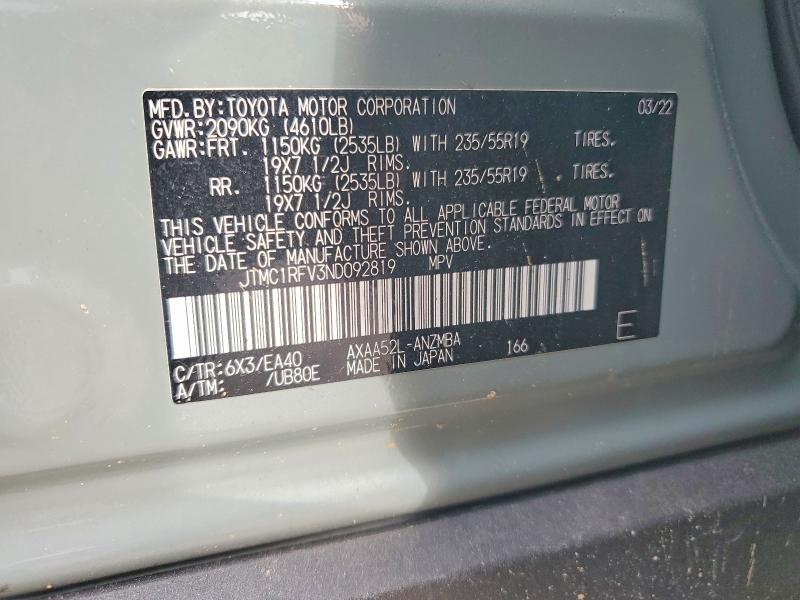 Продажа на аукционе авто 2022 Toyota Rav4, vin: JTMC1RFV3ND092819, номер лота: 47140456