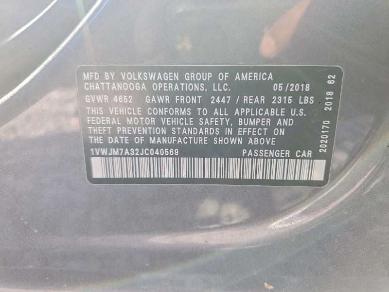 Продаж на аукціоні авто 2018 Volkswagen Passat, vin: 1VWJM7A32JC040569, номер лоту: 46766136