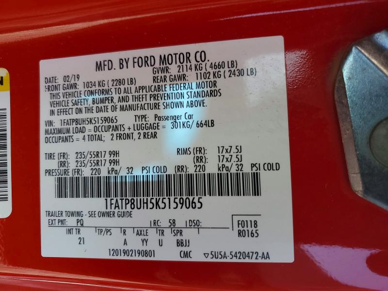 Продажа на аукционе авто 2019 Ford Mustang, vin: 1FATP8UH5K5159065, номер лота: 47781596