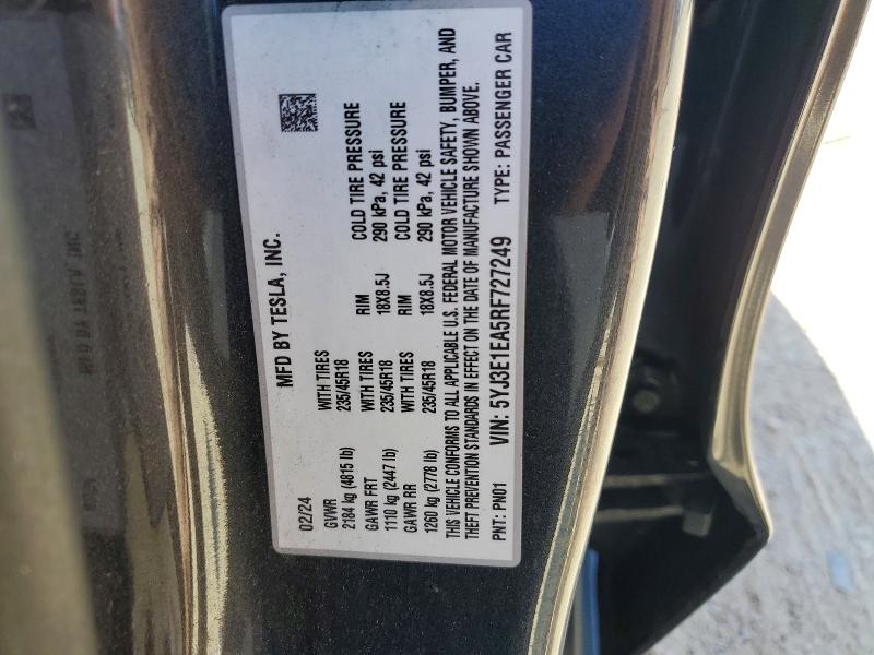 Продаж на аукціоні авто 2024 Tesla Model 3, vin: 5YJ3E1EA5RF727249, номер лоту: 46401806