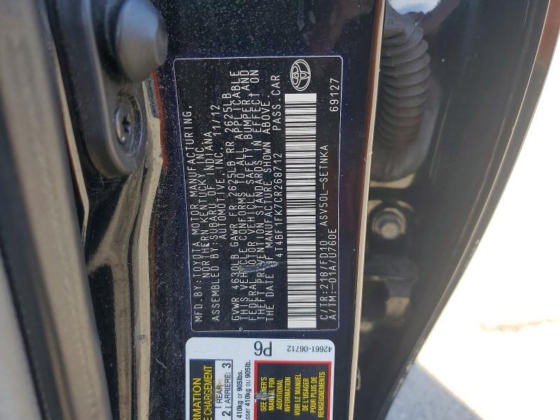Продаж на аукціоні авто 2012 Toyota Camry, vin: 4T4BF1FK7CR268712, номер лоту: 45581906