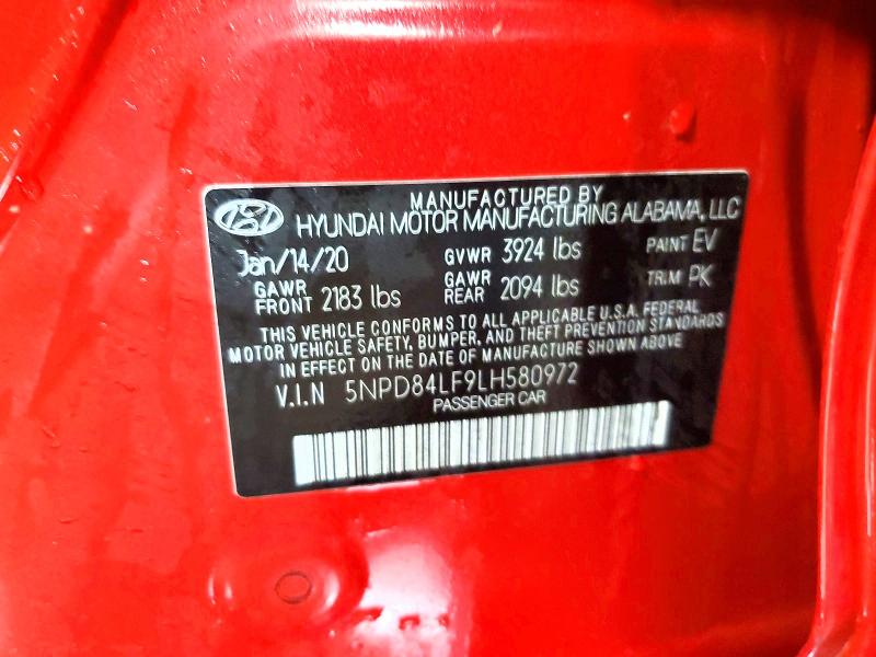 41917926 :رقم المزاد ، 5NPD84LF9LH580972 vin ، 2020 Hyundai Elantra مزاد بيع