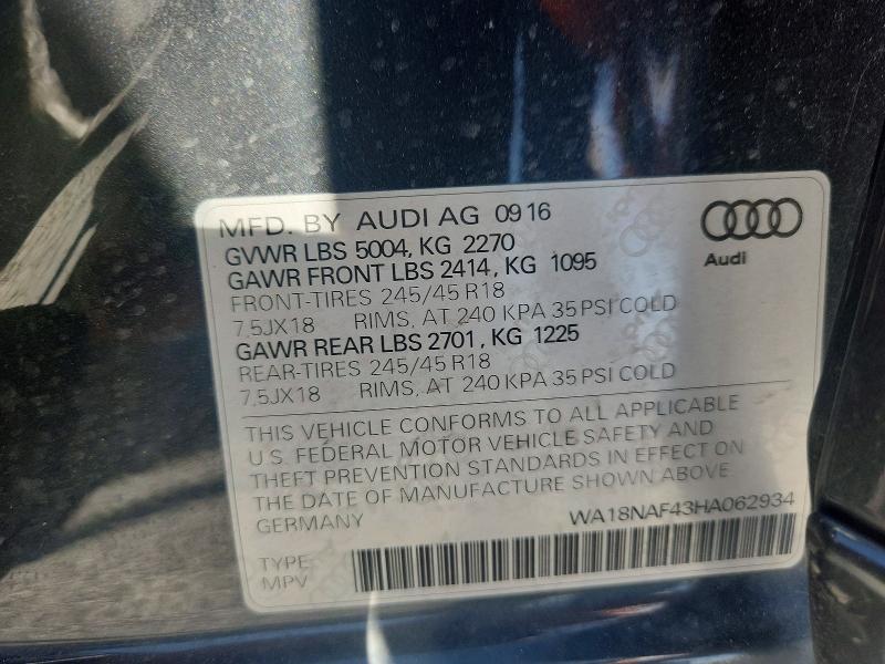 Auction sale of the 2017 Audi A4 Allroad, vin: WA18NAF43HA062934, lot number: 47636186