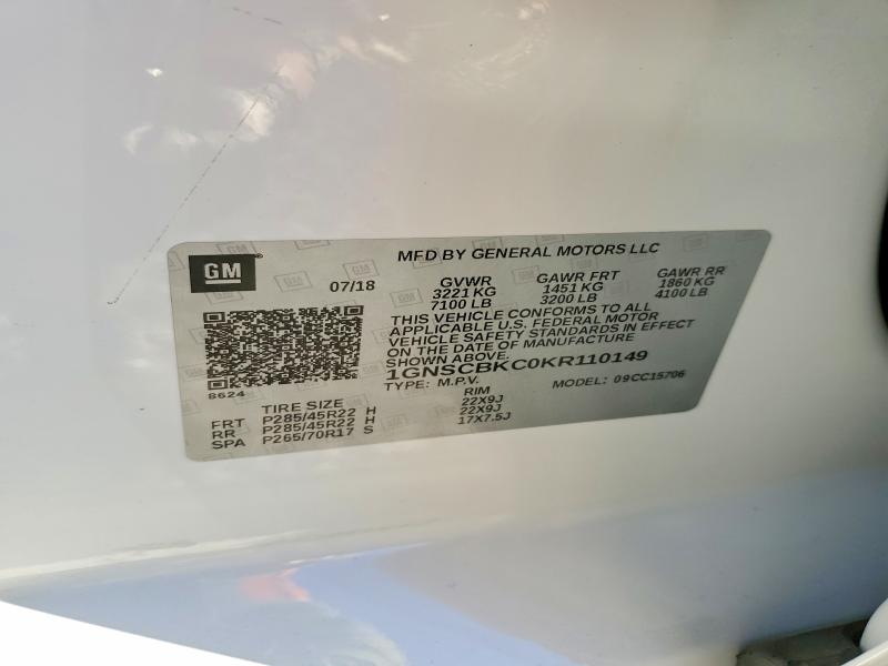 Продажа на аукционе авто 2019 Chevrolet Tahoe, vin: 1GNSCBKC0KR110149, номер лота: 46490246