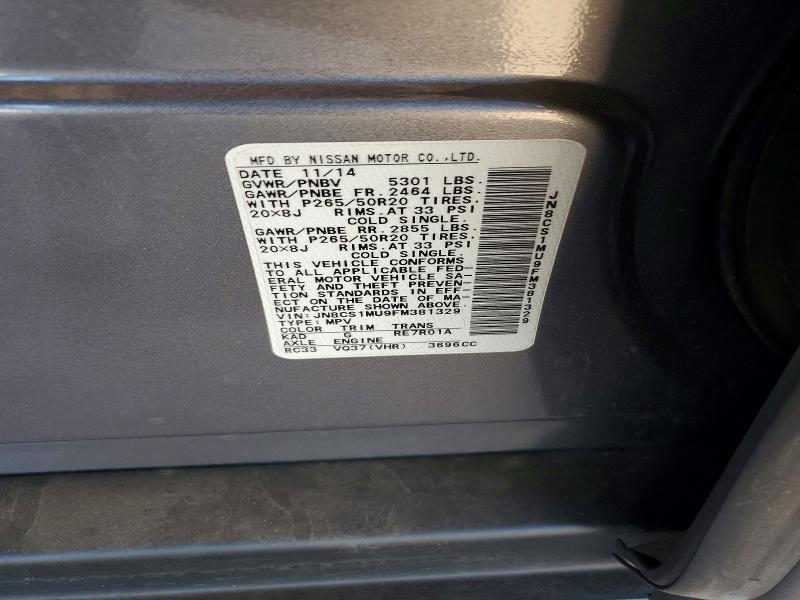 Продаж на аукціоні авто 2015 Infiniti Qx70, vin: JN8CS1MU9FM381329, номер лоту: 47587036