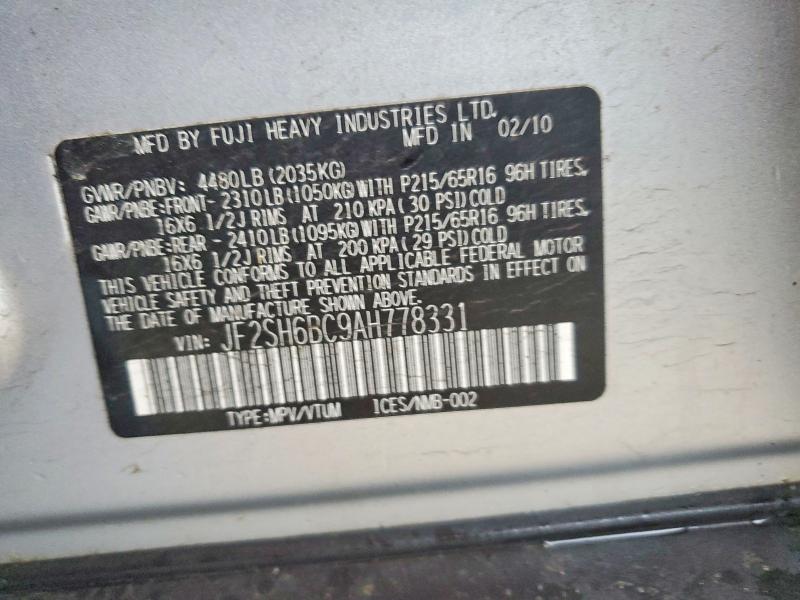 2010 Subaru Forester მანქანა იყიდება აუქციონზე, vin: JF2SH6BC9AH778331, აუქციონის ნომერი: 79854895