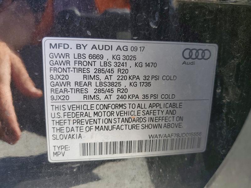 Продаж на аукціоні авто 2018 Audi Q7, vin: WA1VAAF78JD015556, номер лоту: 46576036