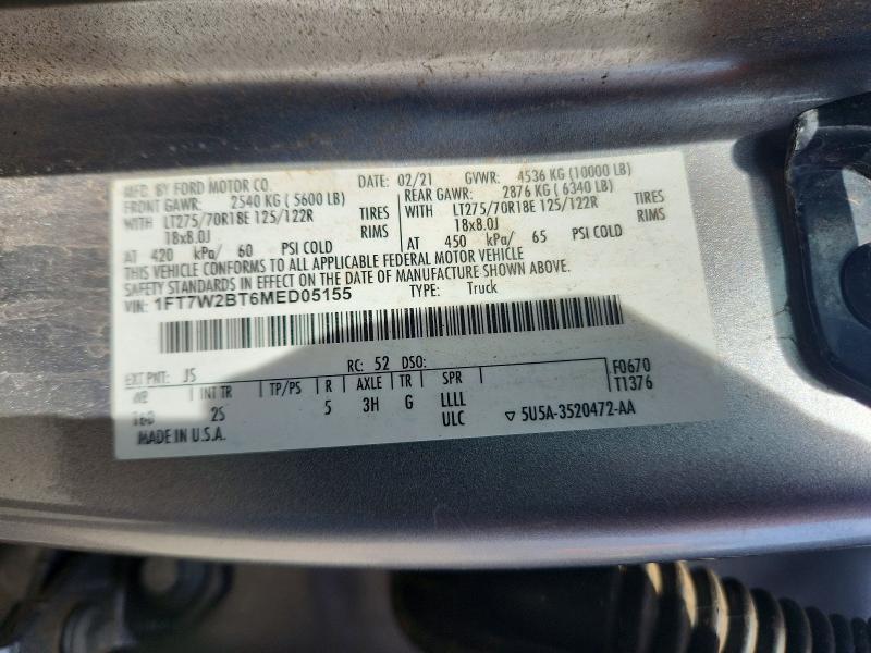 Продаж на аукціоні авто 2021 Ford F250, vin: 1FT7W2BT6MED05155, номер лоту: 47062866