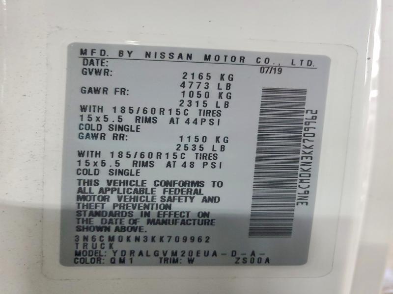 Aukcja sprzedaży 2019 Niss Nv200 Unk, vin: 3N6CM0KN3KK709962, numer aukcji: 53475286