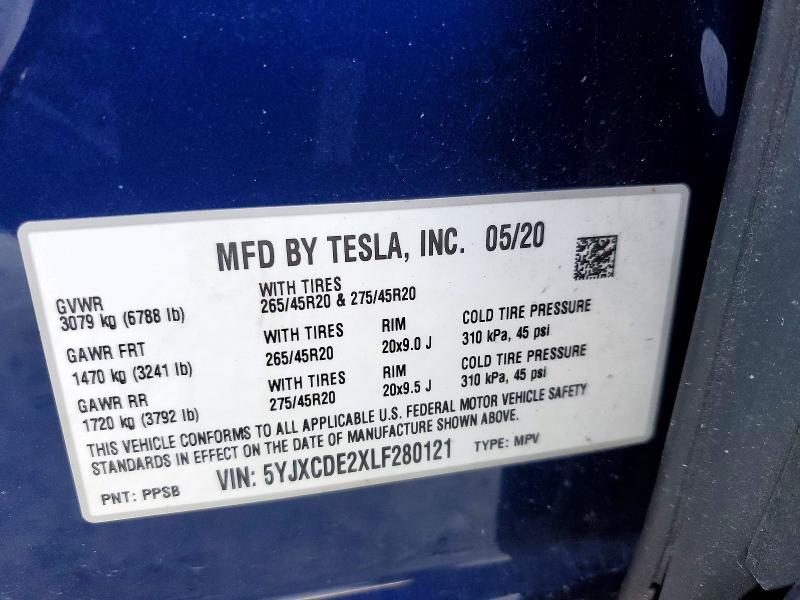 Aukcja sprzedaży 2020 Tesla Model X, vin: 5YJXCDE2XLF280121, numer aukcji: 48155446