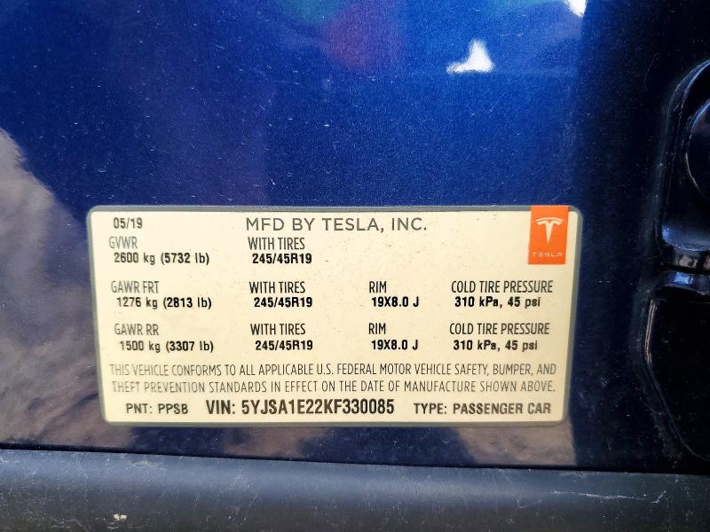 Aukcja sprzedaży 2019 Tesla Model S, vin: 5YJSA1E22KF330085, numer aukcji: 48232916