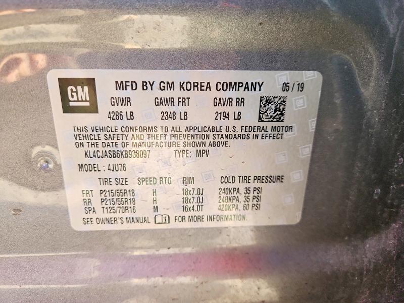 2019 Buick Encore მანქანა იყიდება აუქციონზე, vin: KL4CJASB6KB938097, აუქციონის ნომერი: 47555396