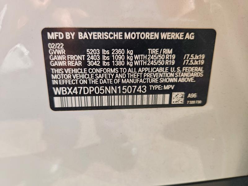 2022 Bmw X3 მანქანა იყიდება აუქციონზე, vin: WBX47DP05NN150743, აუქციონის ნომერი: 46947186