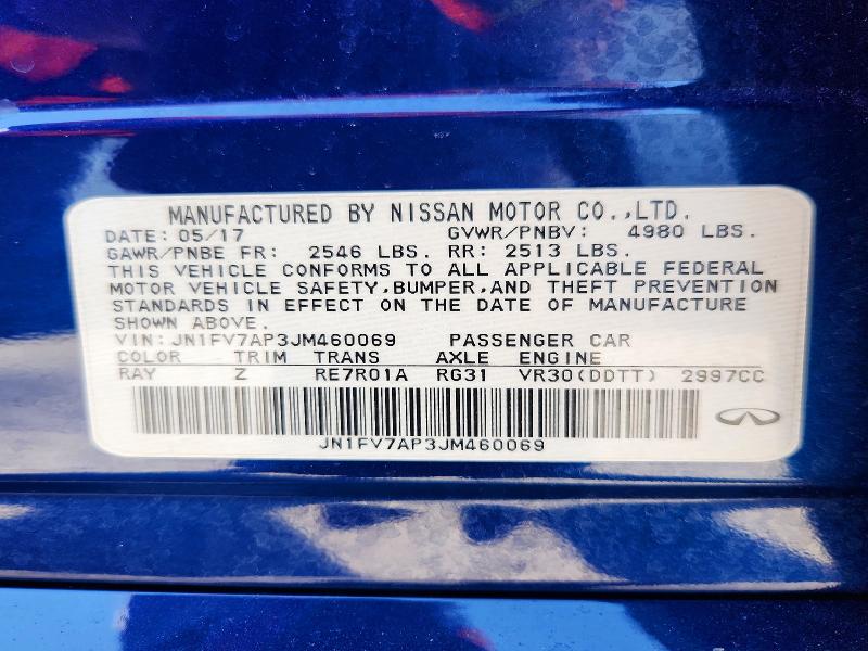 2018 Infiniti Q50 მანქანა იყიდება აუქციონზე, vin: JN1FV7AP3JM460069, აუქციონის ნომერი: 41884316
