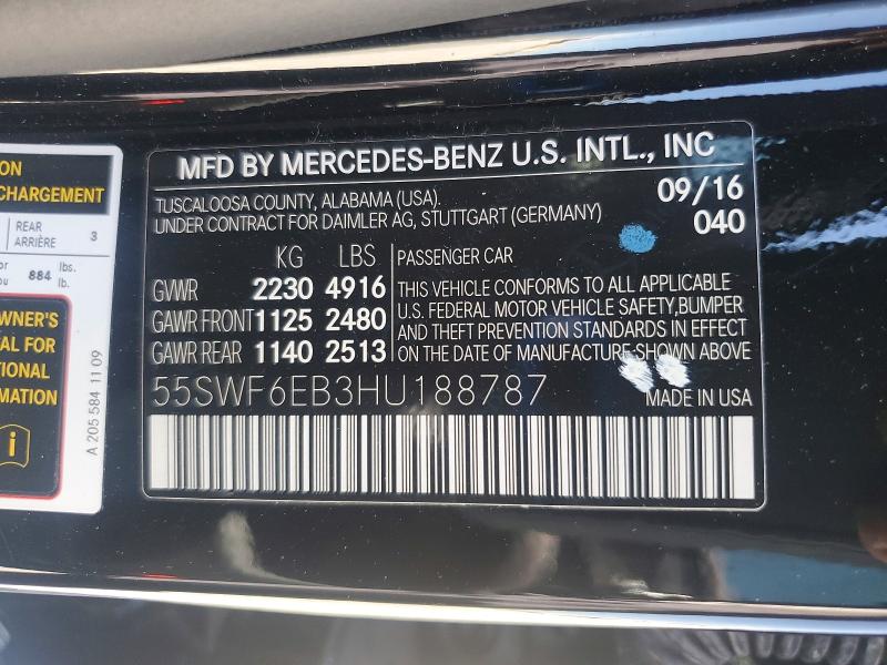 Продажа на аукционе авто 2017 Mercedes-benz C, vin: 55SWF6EB3HU188787, номер лота: 47997356