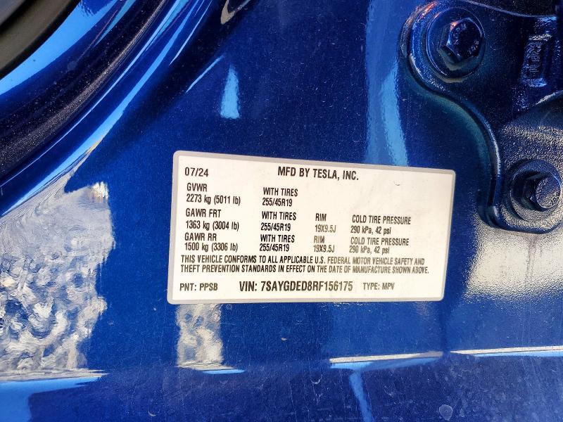 79848625 :رقم المزاد ، 7SAYGDED8RF156175 vin ، 2024 Tesla Model Y مزاد بيع