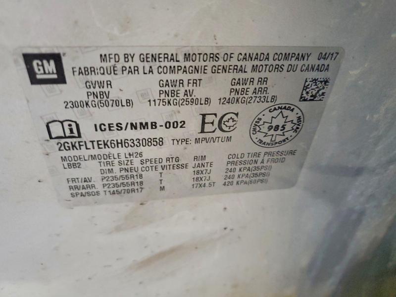 2017 Gmc Terrain მანქანა იყიდება აუქციონზე, vin: 2GKFLTEK6H6330858, აუქციონის ნომერი: 41585406