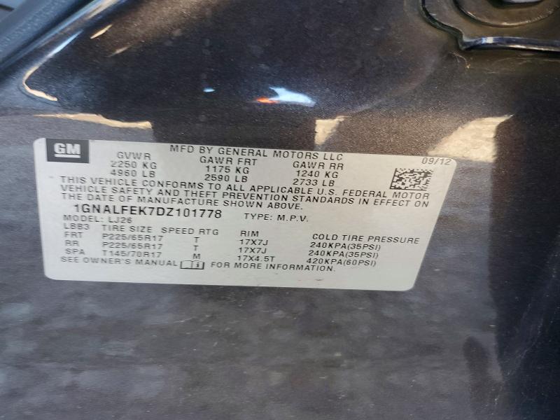 2013 Chevrolet Equinox მანქანა იყიდება აუქციონზე, vin: 1GNALFEK7DZ101778, აუქციონის ნომერი: 45511496