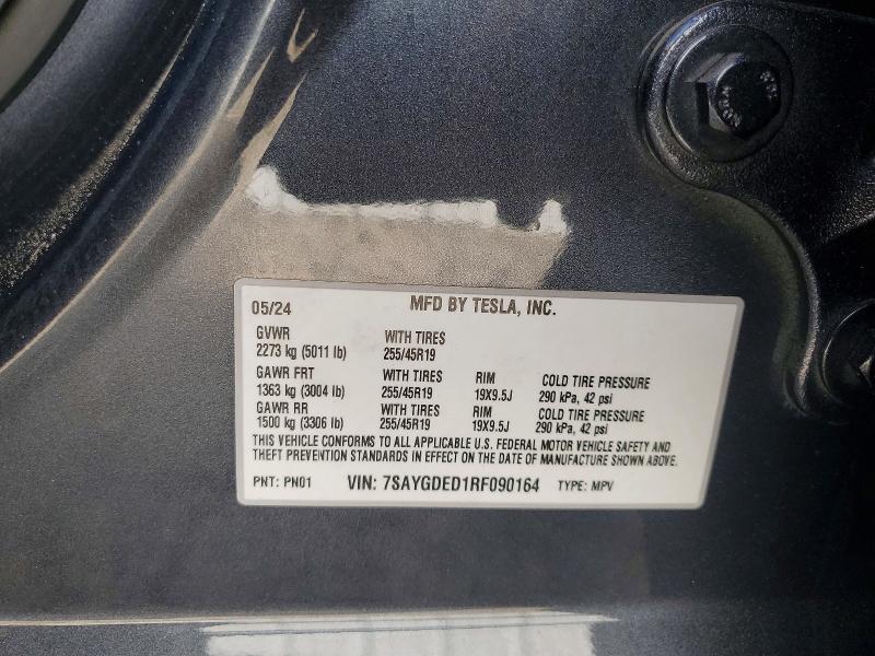 41918936 :رقم المزاد ، 7SAYGDED1RF090164 vin ، 2024 Tesla Model Y مزاد بيع