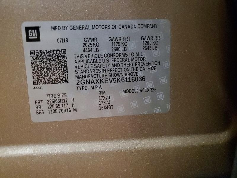46897436 :رقم المزاد ، 2GNAXKEV5K6116036 vin ، 2019 Chevrolet Equinox مزاد بيع