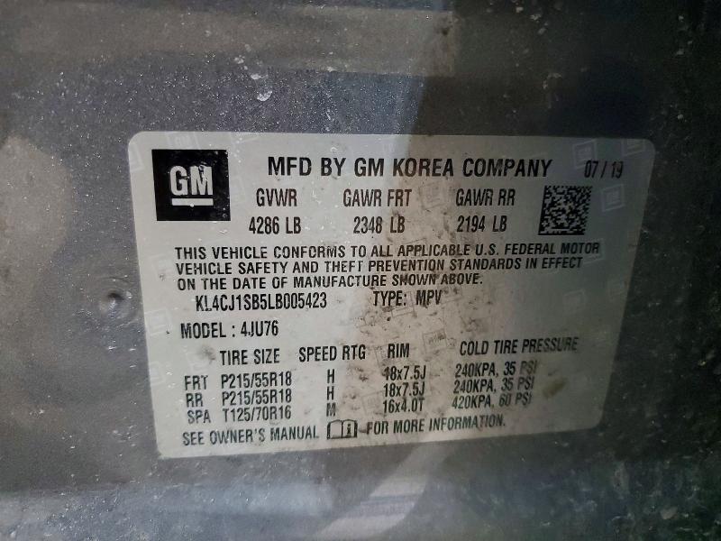 47631356 :رقم المزاد ، KL4CJ1SB5LB005423 vin ، 2020 Buick Encore مزاد بيع