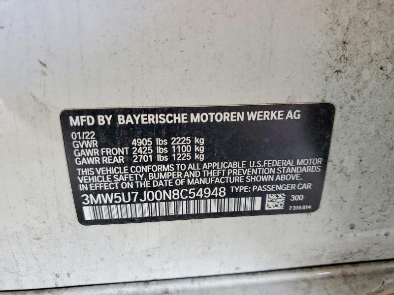 Продажа на аукционе авто 2022 Bmw M340i, vin: 3MW5U7J00N8C54948, номер лота: 45609676