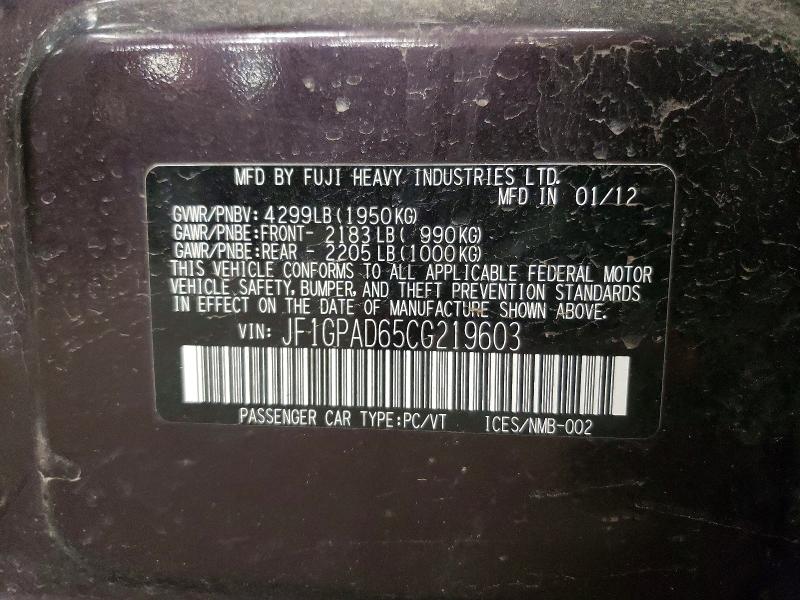 Aukcja sprzedaży 2012 Subaru Impreza, vin: JF1GPAD65CG219603, numer aukcji: 45524136