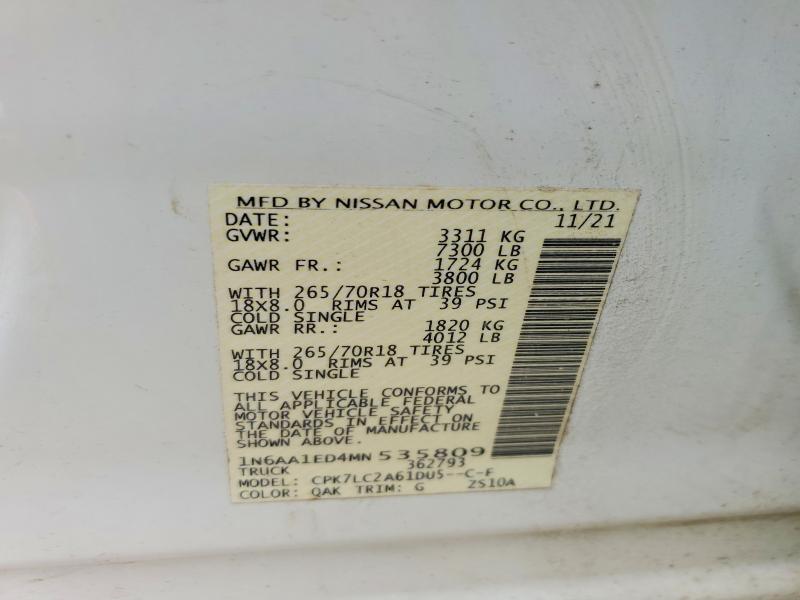 Продаж на аукціоні авто 2021 Nissan Titan, vin: 1N6AA1ED4MN535809, номер лоту: 79825885