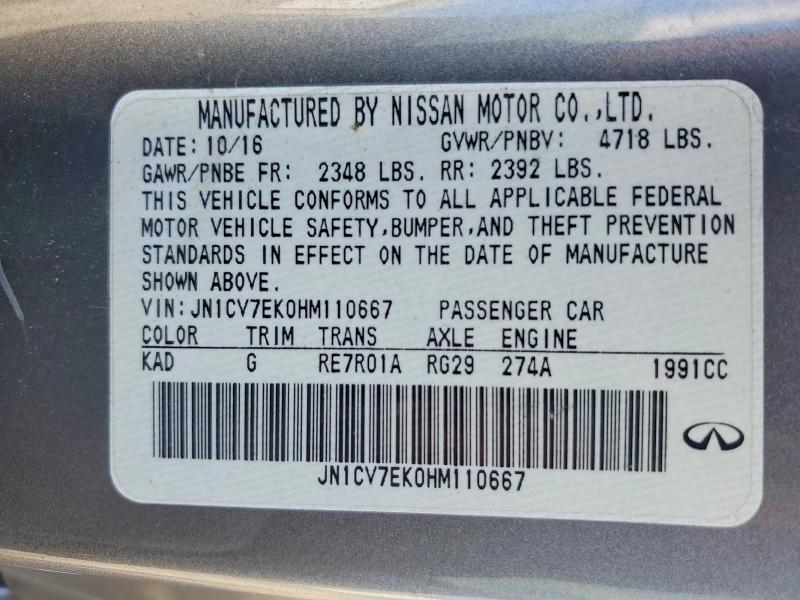 Продажа на аукционе авто 2017 Infiniti Q60, vin: JN1CV7EK0HM110667, номер лота: 47167866