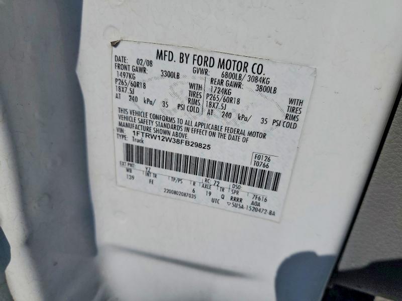 2008 Ford F150 მანქანა იყიდება აუქციონზე, vin: 1FTRW12W38FB29825, აუქციონის ნომერი: 79129265