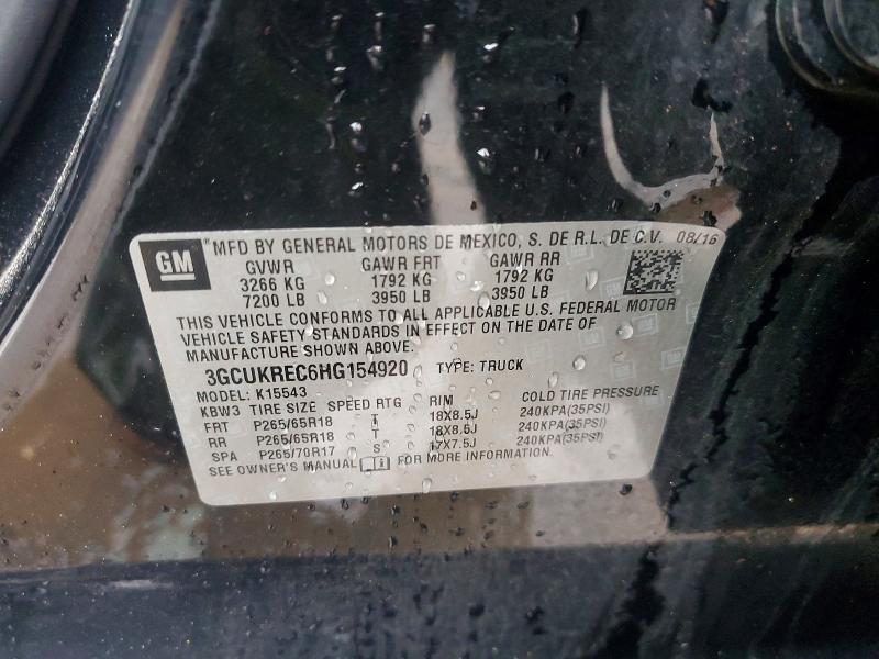 45984096 :رقم المزاد ، 3GCUKREC6HG154920 vin ، 2017 Chevrolet Silverado مزاد بيع