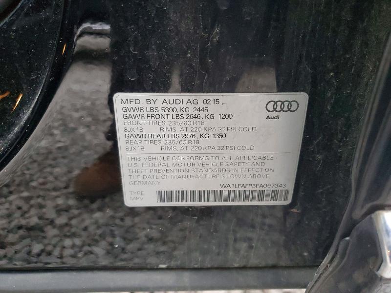 Продажа на аукционе авто 2015 Audi Q5, vin: WA1LFAFP3FA097343, номер лота: 45932666