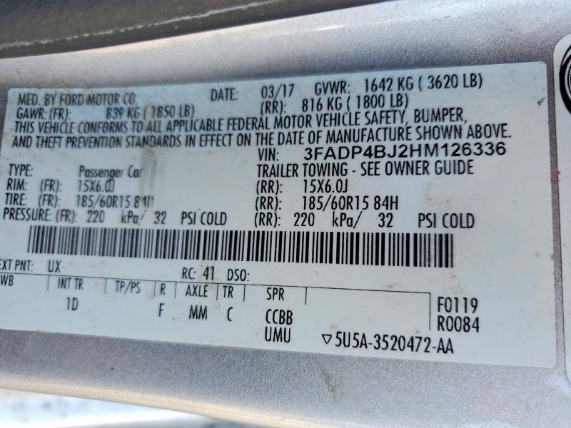 2017 Ford Fiesta მანქანა იყიდება აუქციონზე, vin: 3FADP4BJ2HM126336, აუქციონის ნომერი: 46658866