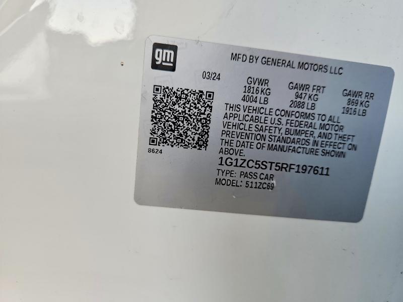 Aukcja sprzedaży 2024 Chevrolet Malibu, vin: 1G1ZC5ST5RF197611, numer aukcji: 47340116