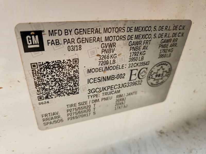 46141256 :رقم المزاد ، 3GCUKPEC3JG339632 vin ، 2018 Chevrolet Silverado مزاد بيع