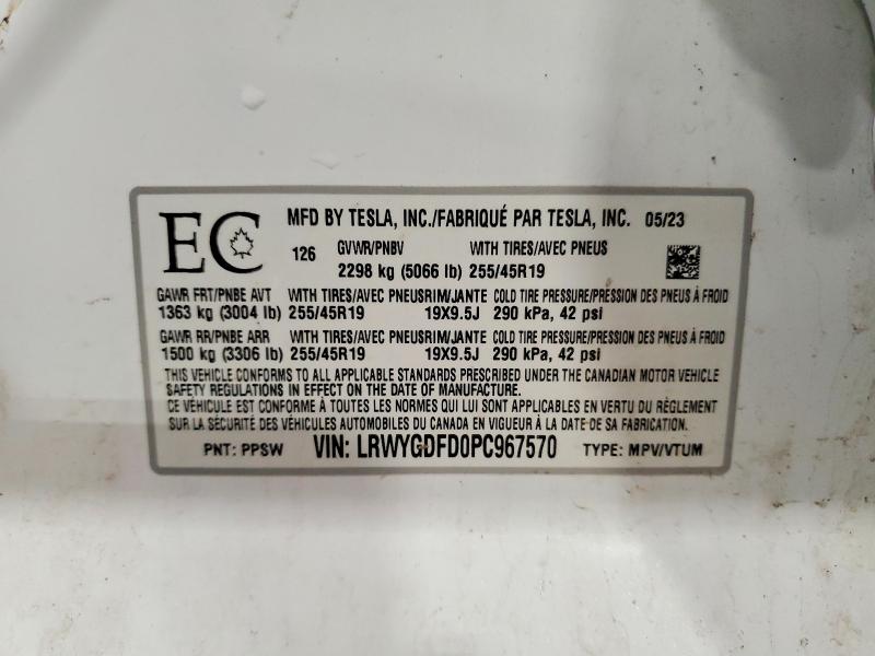 Продаж на аукціоні авто 2023 Tesla Model Y, vin: LRWYGDFD0PC967570, номер лоту: 47004496
