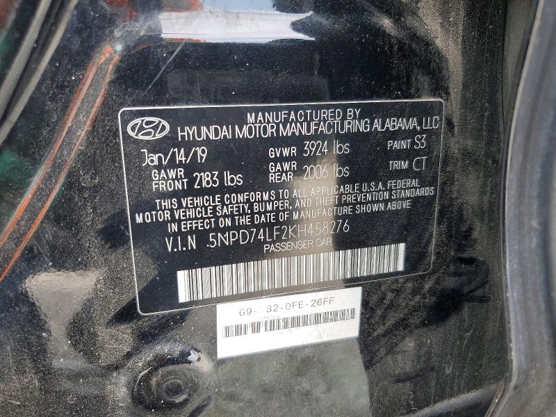 45530426 :رقم المزاد ، 5NPD74LF2KH458276 vin ، 2019 Hyundai Elantra مزاد بيع