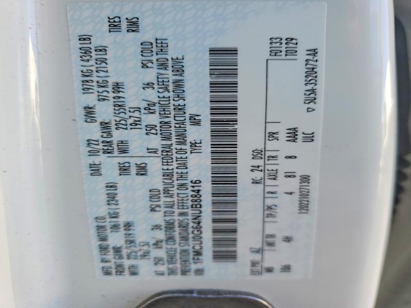 2022 Ford Escape მანქანა იყიდება აუქციონზე, vin: 1FMCU0G64NUB88416, აუქციონის ნომერი: 46467396