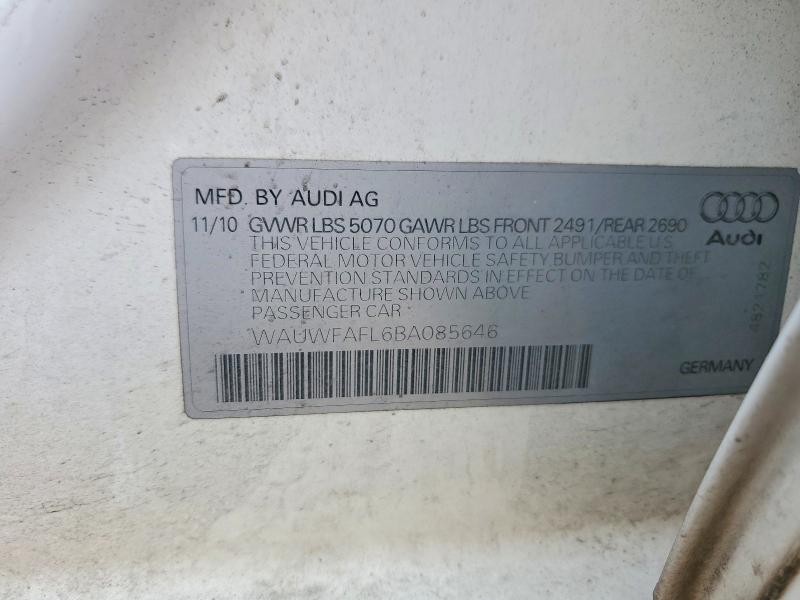 2011 Audi A4 მანქანა იყიდება აუქციონზე, vin: WAUWFAFL6BA085646, აუქციონის ნომერი: 46401296