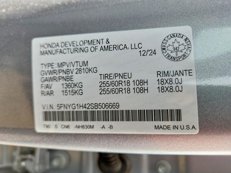 Продаж на аукціоні авто 2025 Honda Pilot, vin: 5FNYG1H42SB506669, номер лоту: 45571276