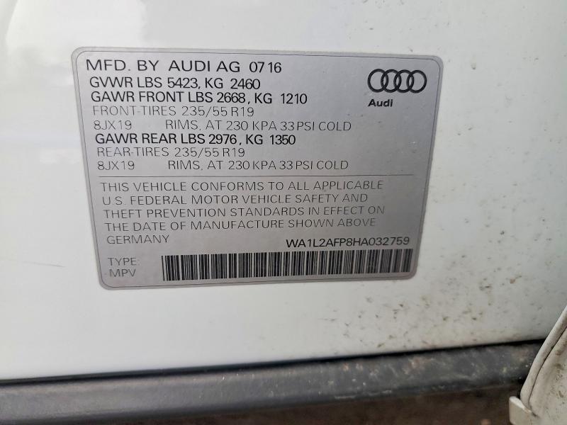 2017 Audi Q5 მანქანა იყიდება აუქციონზე, vin: WA1L2AFP8HA032759, აუქციონის ნომერი: 45568246