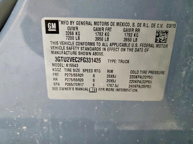 Aukcja sprzedaży 2015 Gmc Sierra, vin: 3GTU2VEC2FG331436, numer aukcji: 79461405