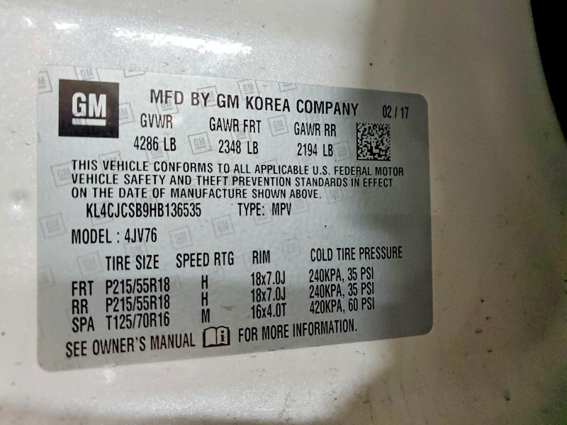 47606946 :رقم المزاد ، KL4CJCSB9HB136535 vin ، 2017 Buick Encore مزاد بيع