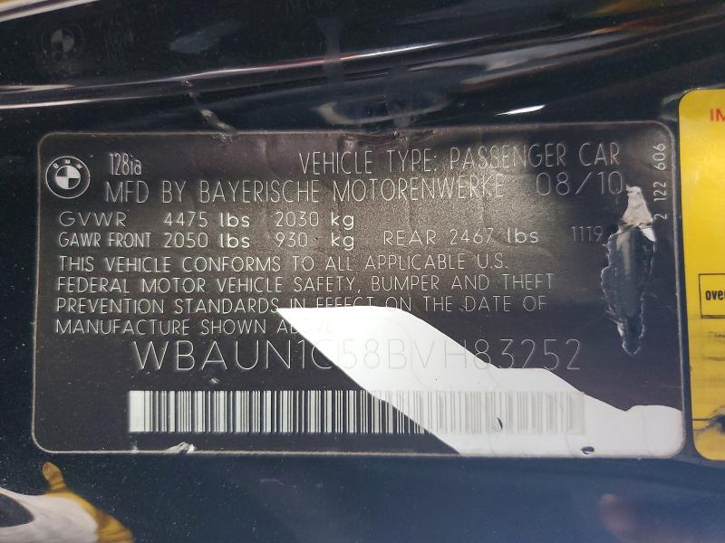Продаж на аукціоні авто 2011 Bmw 128, vin: WBAUN1C58BVH83252, номер лоту: 46937146